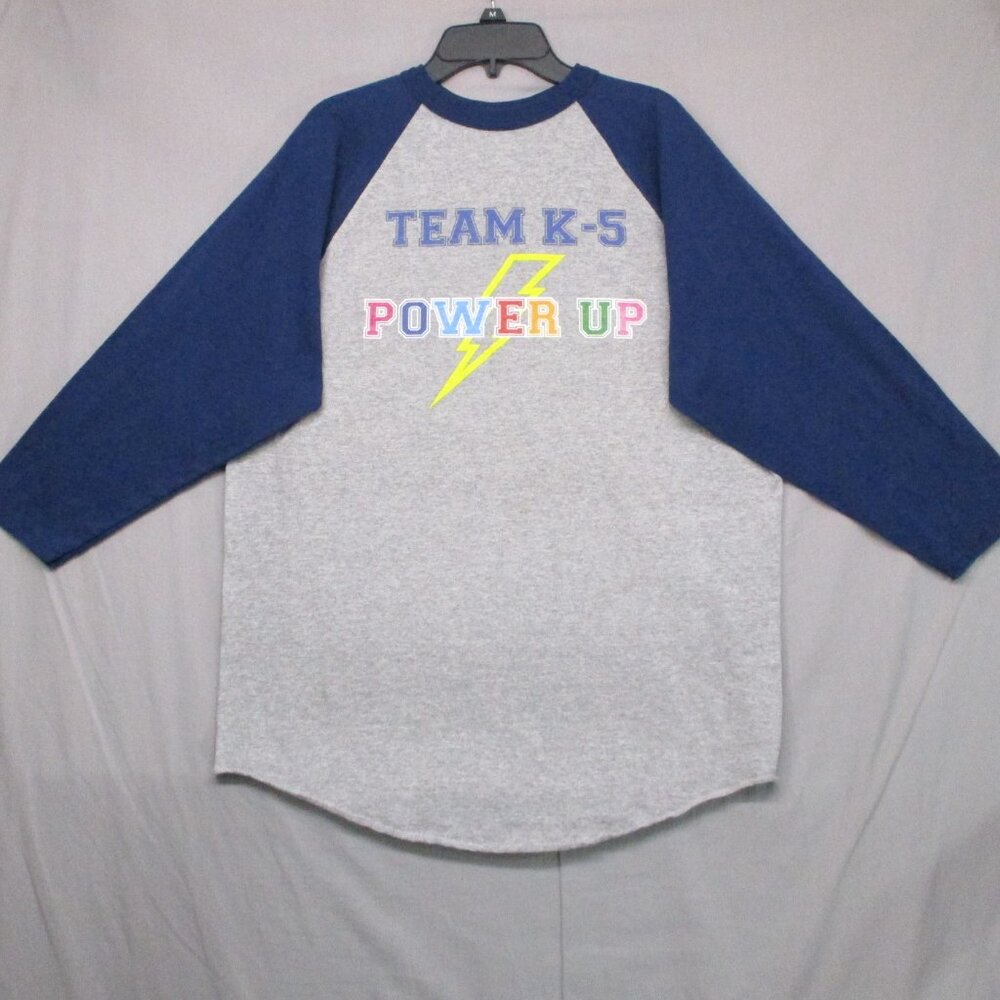 Augusta Sportswear K-% Teacher Theme Raglan Sleeve Shirt Gray/Blue Women Size  L